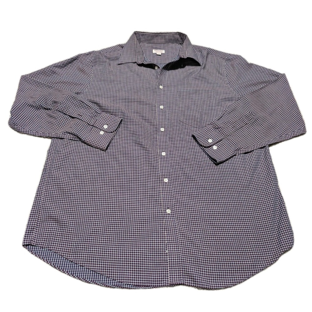 Merona The Ultimate‎ Button Up Shirt Men's 17  Long Sleeve Blue Purple Non-Iron